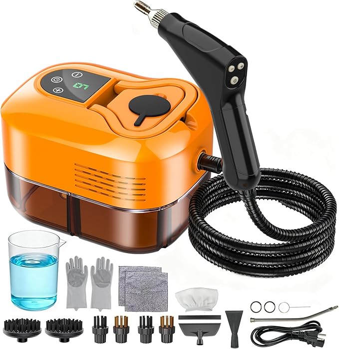 Steam Cleaner for Home &amp Car - 1800ML Water Tank 15s Heat-Up Portable Steamer for Cleaning 6 Level Handheld Steam Cleaner for Car Detailing with 17 Accessories for Furniture Grease Carpet Grou