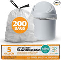PlasticMill Drawstring Trash Bags - White Garbage Bags - Plastic Trash Bags - Kitchen Bathroom Office Garbage Bags Trash Can Liners - 5-Gallon Small Trash Bags 1 Mil 17x20 (200-Count)