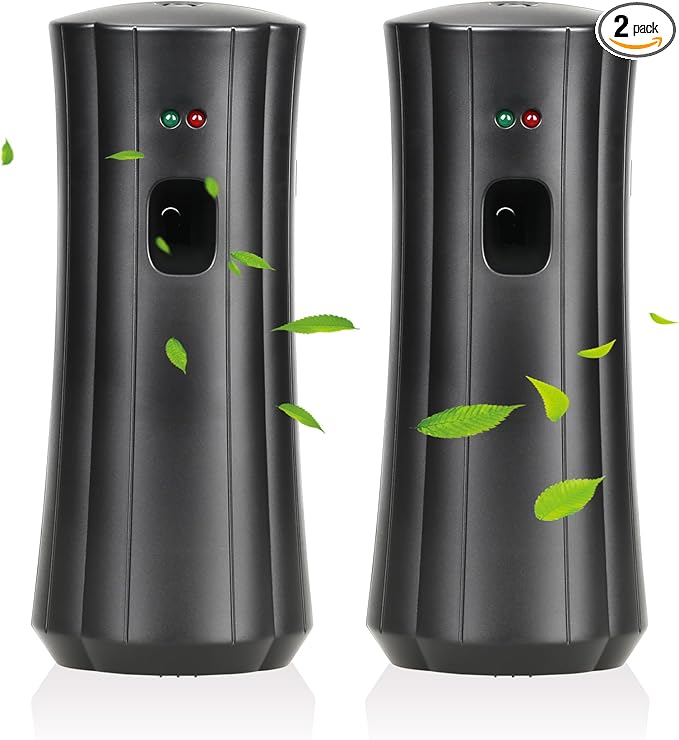 Automatic Fragrance Dispenser (2-Pack) Wall-mounted Aerosol Spray Air Freshener for Hotels Home Indoor Offices Schools Restaurants Commercial Place (Black 008-BY)