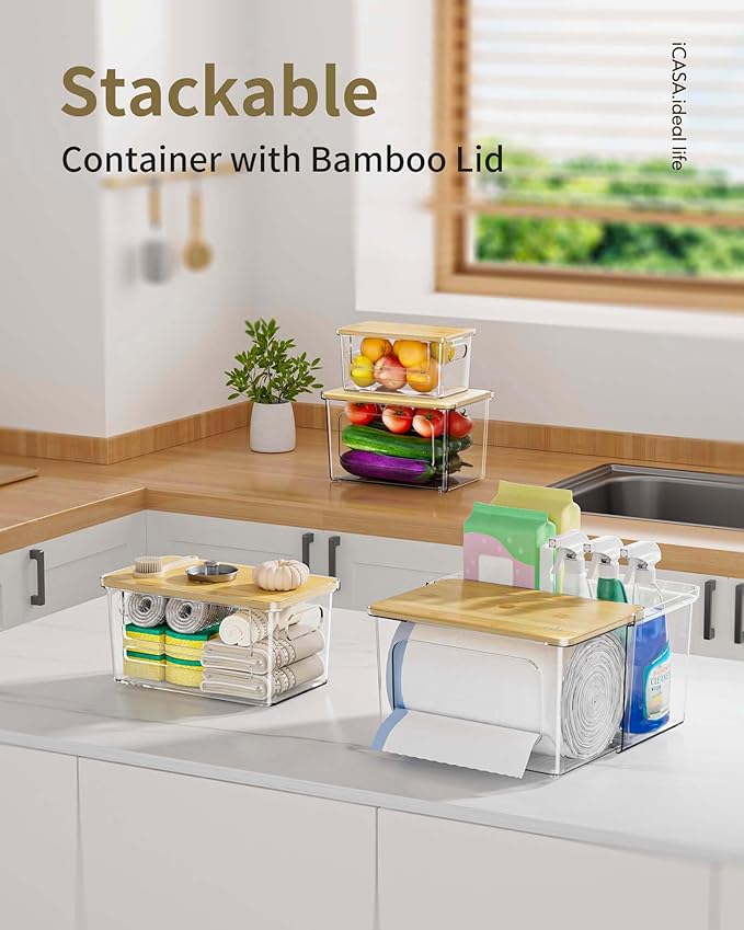 Trash Bag Dispenser Holder - 3 in 1 Acrylic Plastic Garbage Bag Pantry Organizer Clear Large Laundry Pods Container with Lid Stackable Under Sink Kitchen Laundry Room Organization and Storage