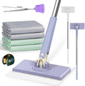Automatic Cloth Changing Mini Mop - Reusable Rotating Mop for Easy Cleaning in Small Spaces-Compact Automatic Mop with Reusable Cloths-Ideal for Quick Cleanups (White+Purple93cm/36.6in)