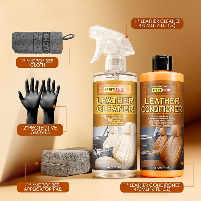 Leather Cleaner and Conditioner Kit Leather Care for Car Seats Furniture Couches Boots Bags &amp More Safe for Any Color 2 x 16oz