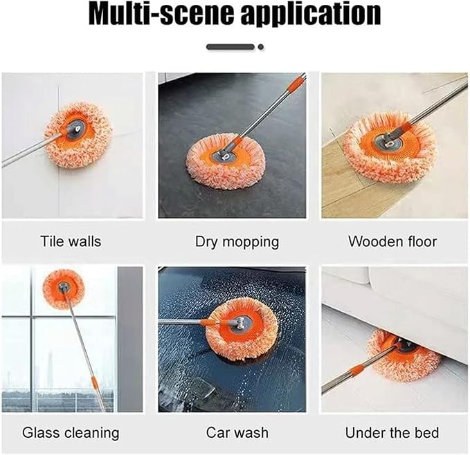 AQWEI 360° Rotatable Adjustable Cleaning Mop Extendable Wall Cleaning Mop 360° Rotating Extendable Sunflower Mop Replacement Microfiber Chenille Dust Mop Wall Head (Orange125cm)