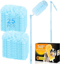 360° Duster Refills Kit for Swiffer Duster 25 Pack &amp 1 Handle Multi-Surface Dusters with 4X Microfibers. Efficient Duster Kit for Cleaning Pet Hair Home Office Blinds Furniture and More