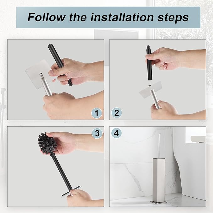 Brushed Nickel Toilet Brush and HolderToilet Bowl Brush with Extra Long Handle