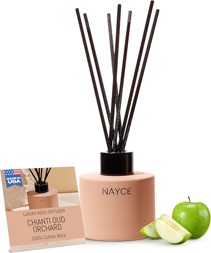 Nayce Luxury Reed Diffuser - Chianti Oud Orchard - Aromatherapy Essential Oil Diffuser Sticks - Hand-Poured in USA - Reed Diffusers for Home Bathroom Bedroom Office Decor Housewarming Gifts