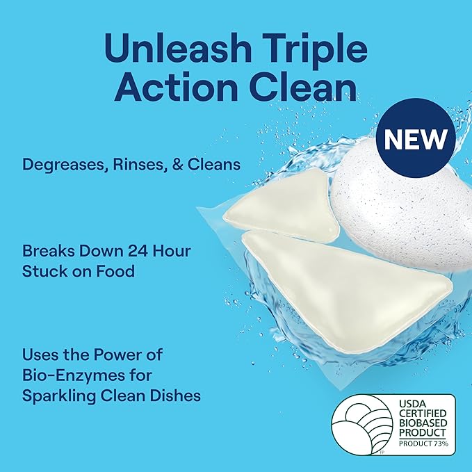 Seventh Generation Triple Action Clean Automatic Dishwasher Detergent Packs with Bio-Enzyme Power Free &amp Clear Fights 48-hour Stuck-on Food 54 count