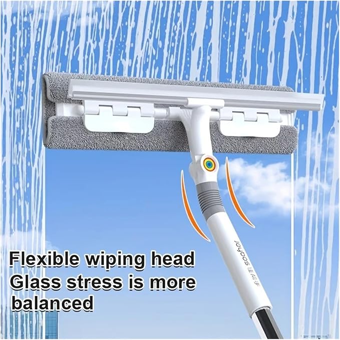 Telescopic Pole Window Washing Cleaning Mop Long-Handled Brush Cleaner For Home Use 2-in-1 For Bathrooms(1mop 4cloth)