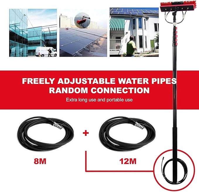 Extendable Telescopic Window Cleaning Brush 3-18M Water Fed Pole Aluminium Cleaner for Solar Panels 35Cm Brush for Efficient Cleaning(20FT/6M)