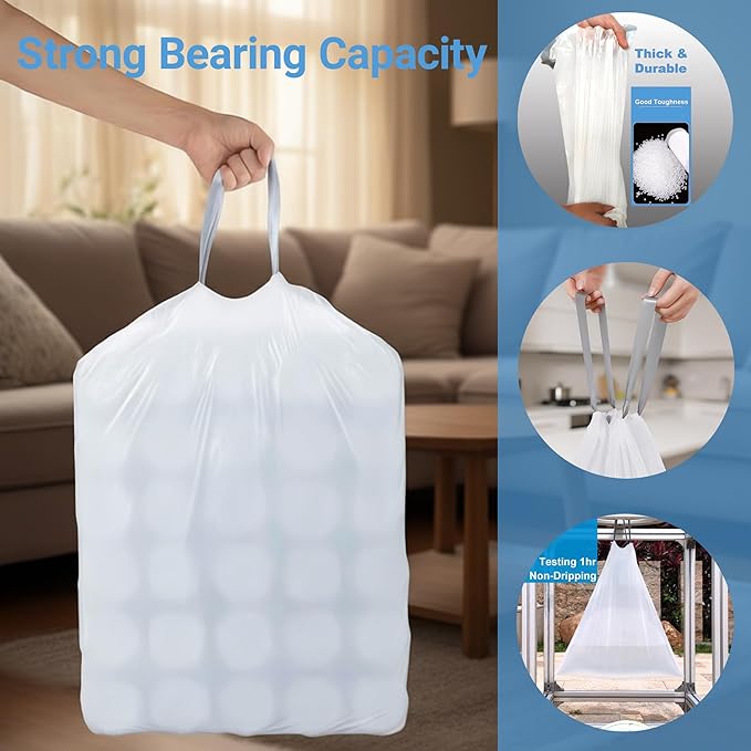 10.6 Gallon Drawstring Trash bags for Dual Compartment Can (2 x 10.6 Gallon) 200 Count 1.2 Mil Thickness Garbage Liner Pre-Separated Heavy Duty 35–40 Liter Compatible with Code M