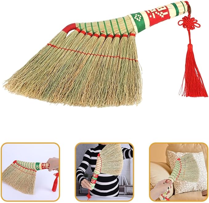 Handmade Woven Hand Broom Large Handle Duster for Indoor Sweeping Bedroom Bed Cleaning Household Use Random Color