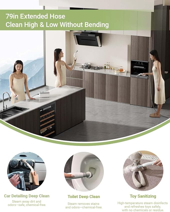 Handheld Steam Cleaner Portable High Pressure Steamer for Home Kitchen Bathroom Car Detailing Tile Floors Upholstery Cleaning 29oz Tank Includes 6 Accessories