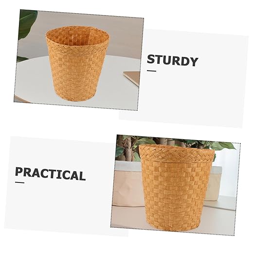 Luxshiny Bamboo Rattan Trash Can Storage Basket Desk Waste Basket for Bedroom Bathroom