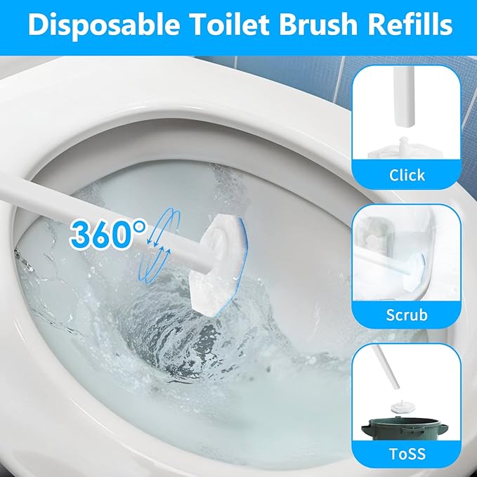 100 Pcs Toilet Wand Refills Disposable Toilet Brush Replacement Heads Disposable Sponge Refill Heads Household Cleaning Bathroom Cleaners Compatible with Most Toilet Brushes
