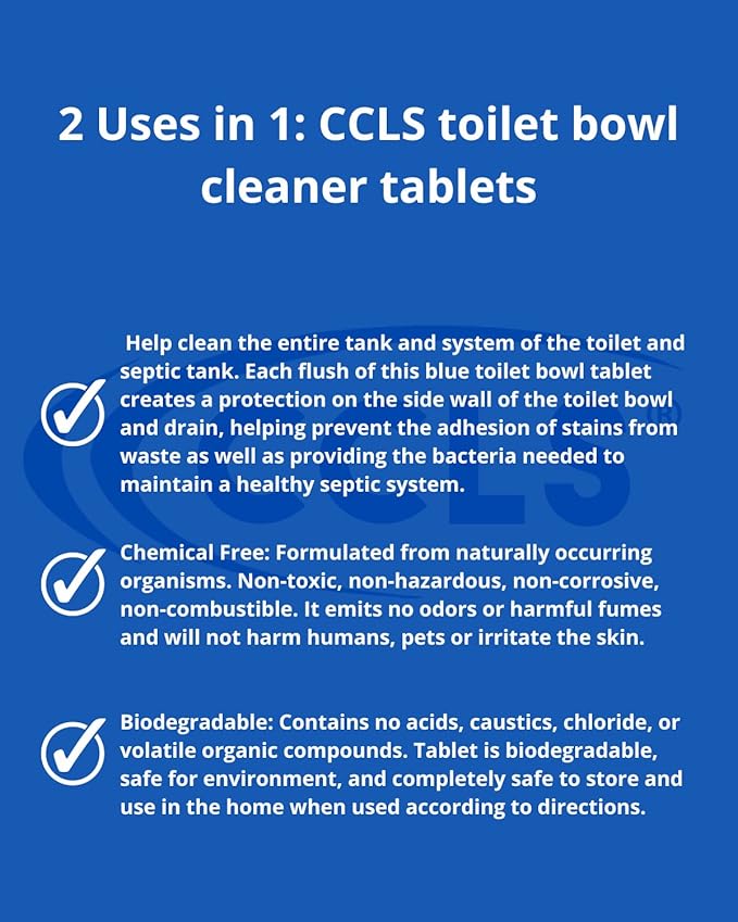 2-n-1 Blue Toilet Bowl Tablets Tank Cleaner and Septic/Cess Pool Treatment all-in-one (6 Month Supply)