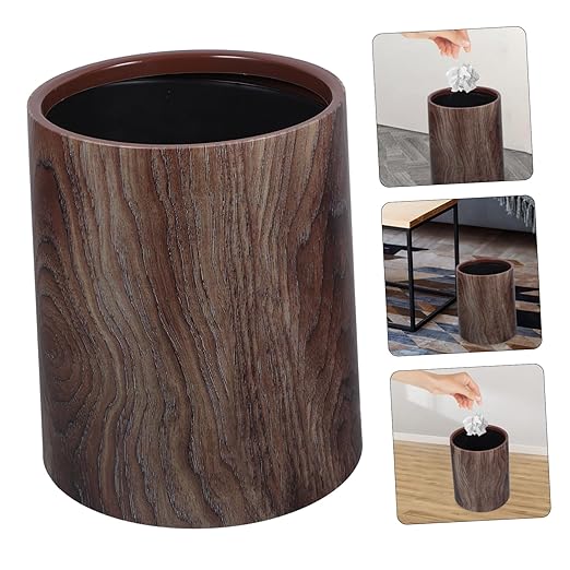 Vaguelly Lidless Vintage Wood Grain Trash Can Imitation Wood Wastebasket for Home Office Bathroom Bedroom Stylish Design for Efficient Waste Disposal