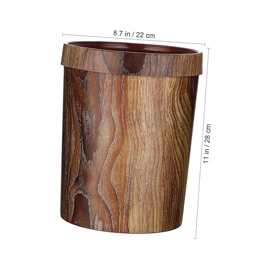 VALICLUD Vintage Wood Grain Trash Can Small Rustic Waste Basket for Kitchen Bathroom Living Room Office Elegant Household Rubbish Bin with Classic Wood Pattern Design