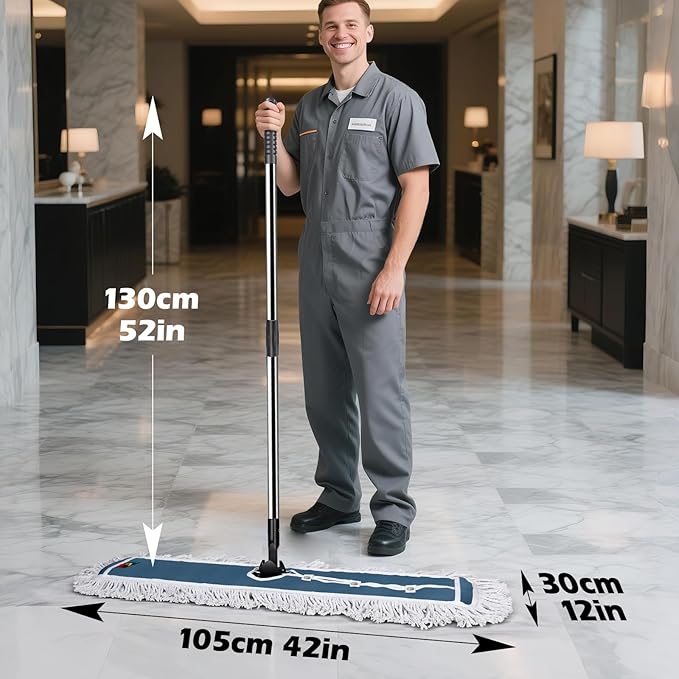 42 Commercial MopMASTERTOP Heavy Duty Dust Floor Mop with 52 Long HandleLarge Industrial Wet Dry MopsSweeper Broom for Hardwood Tile LaminateGarageSchoolMall - 1 Cotton &amp 1 Microfiber Pa