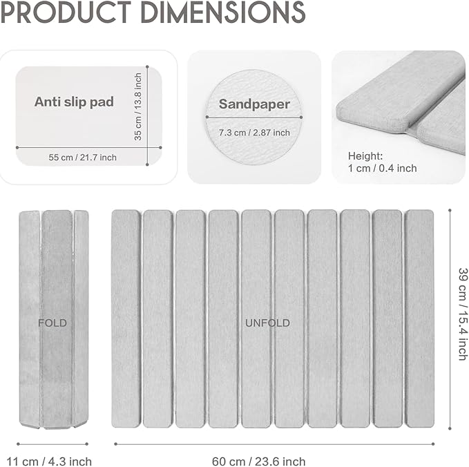 BoxedHome Large Stone Dish Drying Mat for Kitchen Counter Foldable Diatomaceous Earth Water Absorbing Mat Bottles Cups 24(L)×16(W) Light Gray