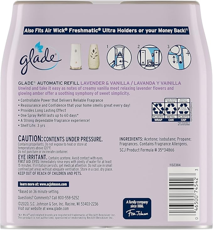 Glade Automatic Spray Refill - Lavender and Vanilla 6.2 oz. (Pack of 3)