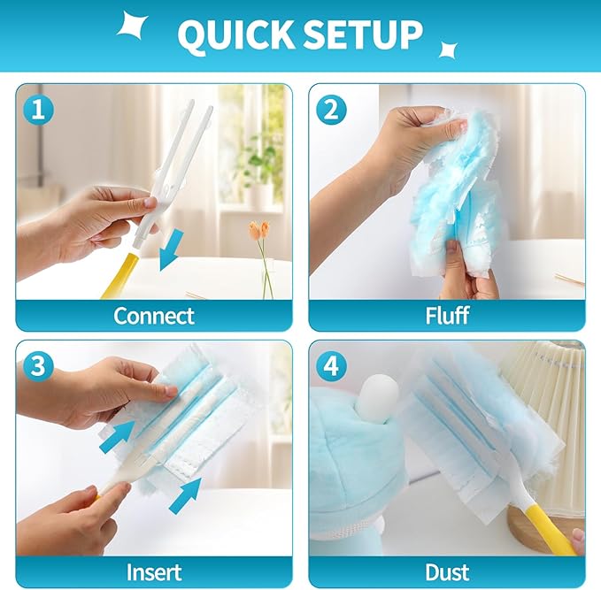 60 Count Microfibre Feather Duster Refills Compatible with Swiffer Dusters Disposable Static Dust Removal Refills Multi-Surface Duster with 1 Pcs Short Handle(Unscented Pack of 1)