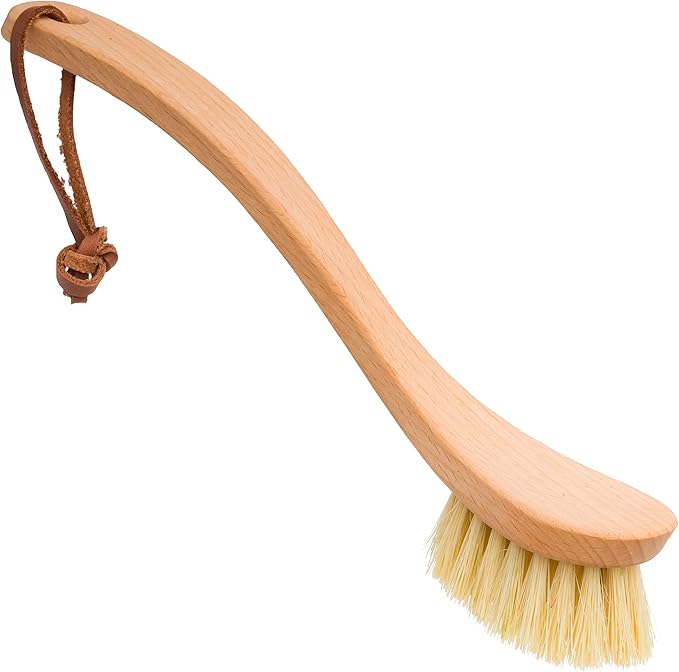 Redecker Curved Dish Brush Strong Natural Tampico Fiber Bristles Ergonomic Design with Oiled Beechwood Handle 9-1/4 Inches Single Unit Made in Germany