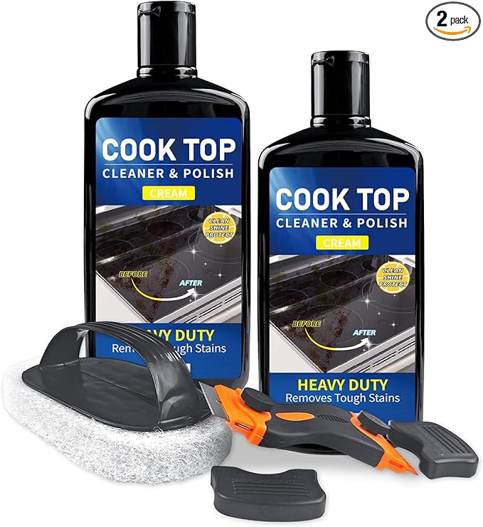 Cooktop Cleaner Kit35 oz Glass Top Stove Cleaner and PolishStove Top Cleaner Kit with ScraperScrubbing PadRemoves Tough Stains