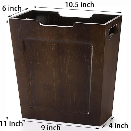 TOPZEA Bamboo Waste Basket Rectangular Narrow Trash Can with Handles Wooden Slim Wastebasket Small Garbage Cans for Bathroom Bedroom Kitchen Craft Room Office RVs 10.5x6x11