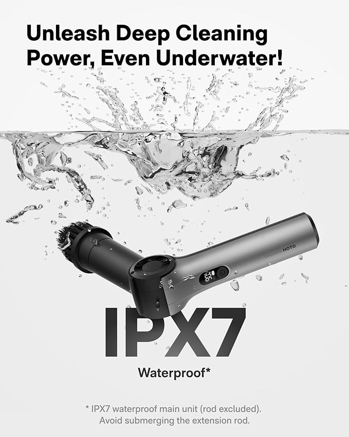 HOTO Flexi™ Cordless Electric Spin Scrubber Adjustable Angle Extendable Handle Smart Display IPX7 Waterproof Powerful Cleaning Scrubber with 8 Replaceable Brush Heads for Bathtub Bathroom Tile