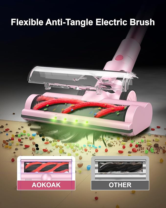 Pink Cordless Vacuum Cleaner 45Kpa/550W/60 Mins Runtime Stick Vacuum with Self-Standing and Touch Screen Anti-Tangle Wireless Vacumm Vacuum Cleaners for Home/Pet Hair/Carpets/Floors