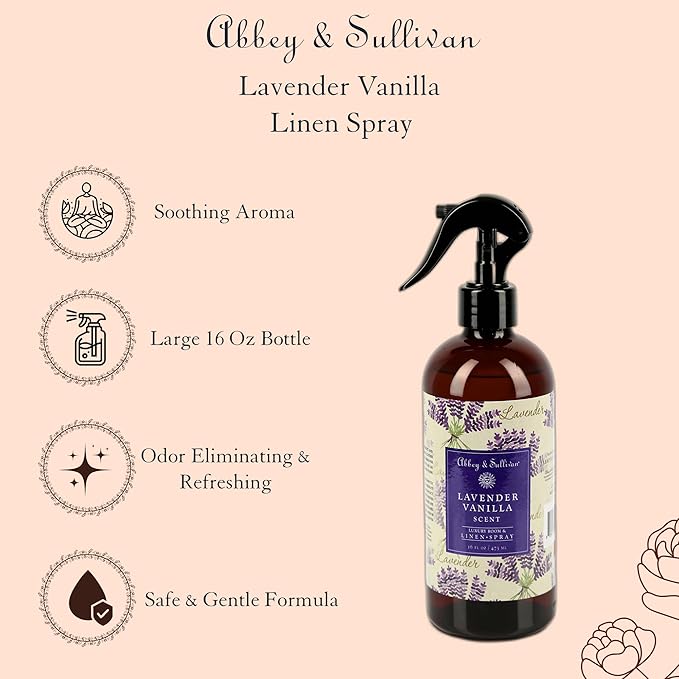 Abbey &amp Sullivan Linen Spray Lavender Vanilla Fabric Freshener and Odor Eliminator Pack of 2 16 oz