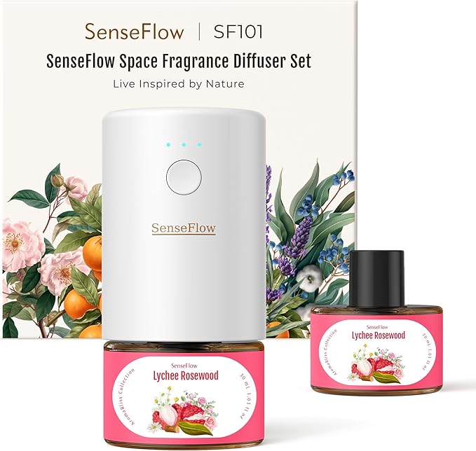 SF101 Pro Plug In Air Freshener Waterless Essential Oil Diffuser Non-Toxic Aroma Diffuser Adjustable 120-Day Natural Scent Mist Covers 1000 Sq Ft- Free 30ml Lychee Rosewood
