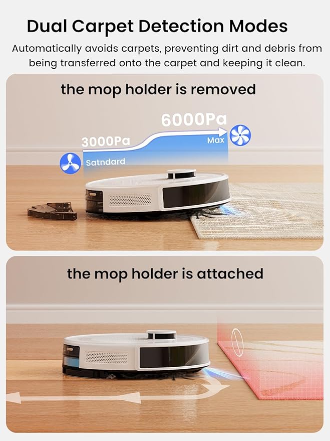 Lefant Robot Vacuum and Mop Combo 8 Weeks Self-Emptying with Dual Dustbin Options 6000Pa LiDAR Robotic Vacuum Cleaner with Precision Mapping 240mins Carpet Detection WiFi/App/Alexa M2S Pro