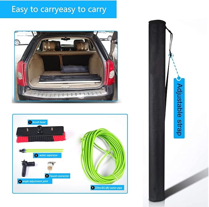 5-12m Window Cleaning Pole Water/Hose Fed Pole Water Fed Telescopic Cleaner Brush Cleaning Photovoltaic and Solar Panels（6m/20ft Rod50cm Brush Head