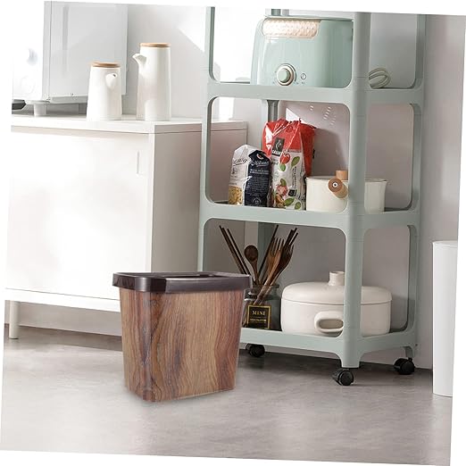 Ciieeo Wood Grain Trash Can Bedroom Outdoor Slim Design Plastic Vintage Wastebasket for Home Kitchen