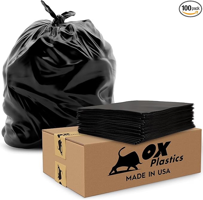 OX Plastics Black Trash Bags - Heavy Duty Garbage Bags Extra Thick Unscented Large Trash Can Liners for Home Outdoor and Commercial Use - 39 Gallon 100 Count