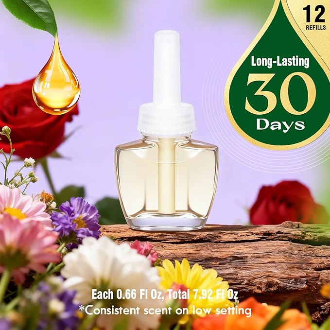 Plug In Refills Air Freshener -12 Pack Zen Exotic Tropical Blossoms Oud Agarwood Oud Rose 4 Scents for Home Bathroom Patio Compatible with Air Wick &amp Glade(Excludes Glade Plus)