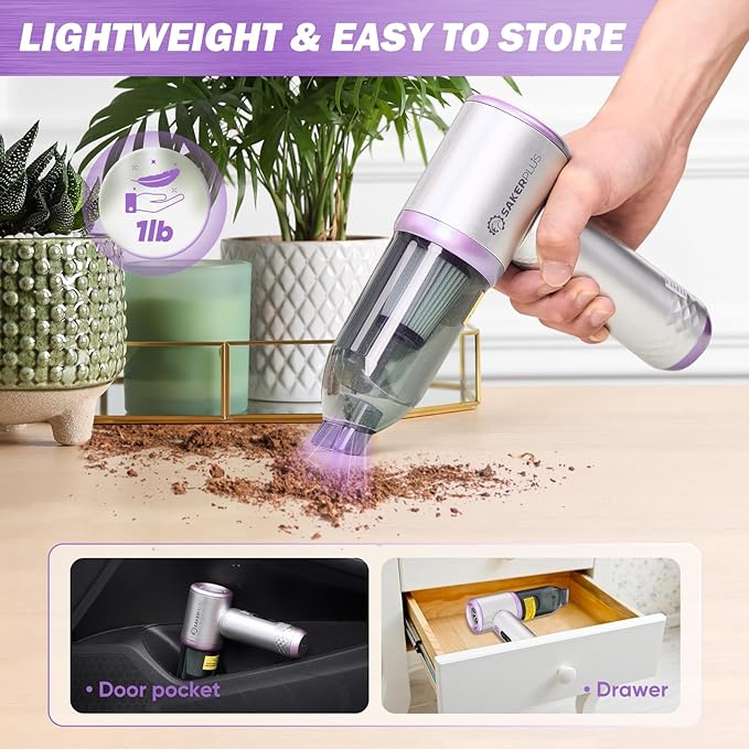 Mini Vacuum Cleaner 3 in 1 Cordless Handheld Vacuum Cleaners 18000Pa High Power Car Vacuum Cleaner with Brushless MotorAdjustable Car Vaccum Portable for CarsDesktop (Sliver and Purple)
