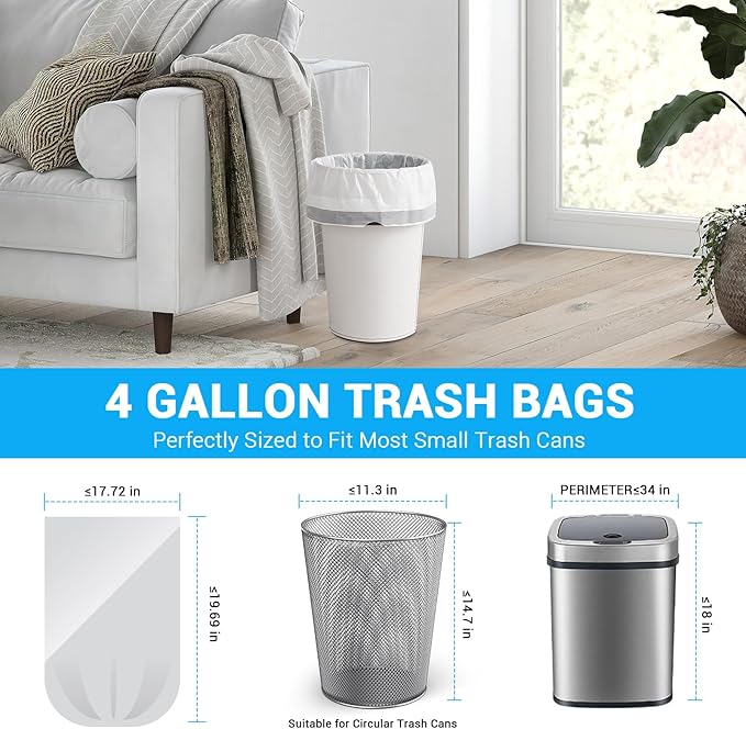4 Gallon Drawstring Garbage Bags 120 Count Unscented for Office Bedroom Bathroom White Small Trash Can Liners