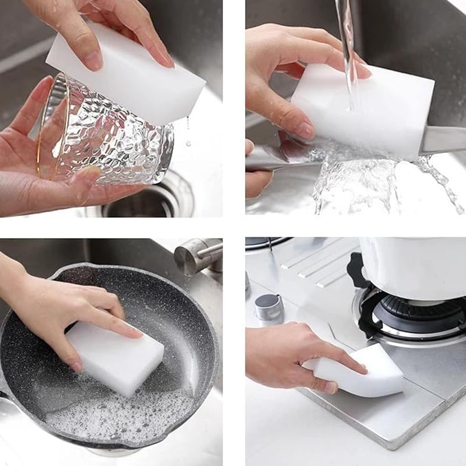 100 Pack Magic Sponges Eraser - Melamine Sponge of High Density Long Lasting Kitchen Cleaning Sponge for Dishes Furniture Baseboard Sink Floor Car Toys (3.93x2.36x0.79)