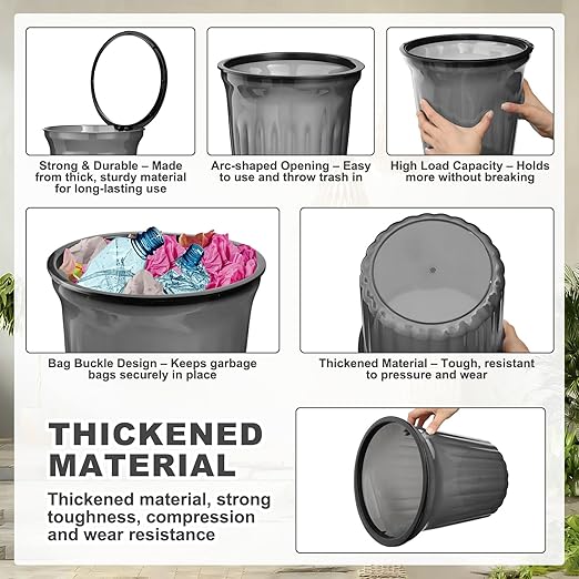 36 Pack Small Round Trash Cans Bulk 2.4 Gallon Translucent Black Wastebaskets with Bag Concealer Ring Upgraded Thick Cylinder Garbage Bin for Office Under Desk Dorm and Bathroom