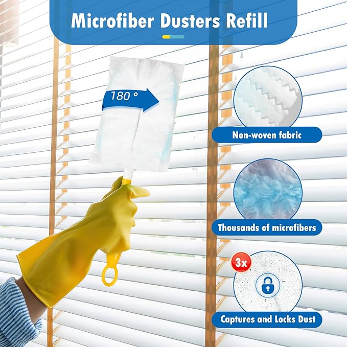 60 Count 180° Duster Refills Compatible with Dusters 180 Handle Dusters Heavy Duty Multi-Surface Duster Replacement with 1 Extra Handle Unscented