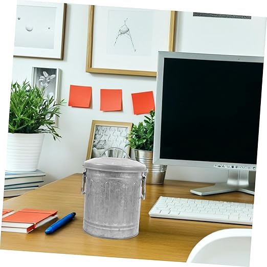 Decorative Desktop Trash Bin with Lid Sturdy Rustic Wastebasket for Office Bedroom Kitchen Countertop Convenient Covered Rubbish Can for Modern and Farmhouse Home Decor