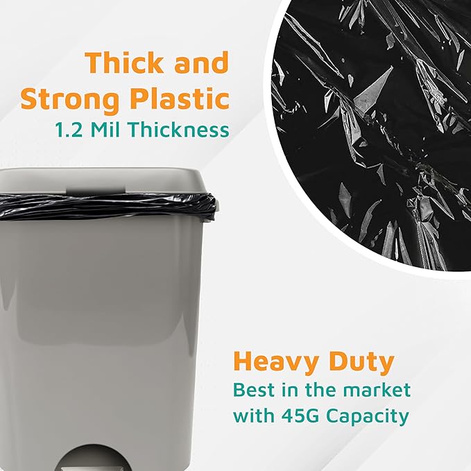 PlasticMill Heavy Duty Trash Bags - Black Garbage Bags - Plastic Trash Bags - Tall Trash Bags Trash Can Liners - 40-45 Gallon Large Kitchen Trash Bags 1.2 Mil 40x46 (100-Count)