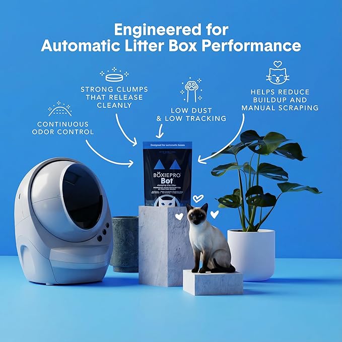 BoxiePro Bot Probiotic Cat Litter for Automatic Litter Boxes 40+ Day Odor Control Clumping Clay Kitty Litter Odor Eliminating Probiotics Low Dust No Fragrances 16 lb