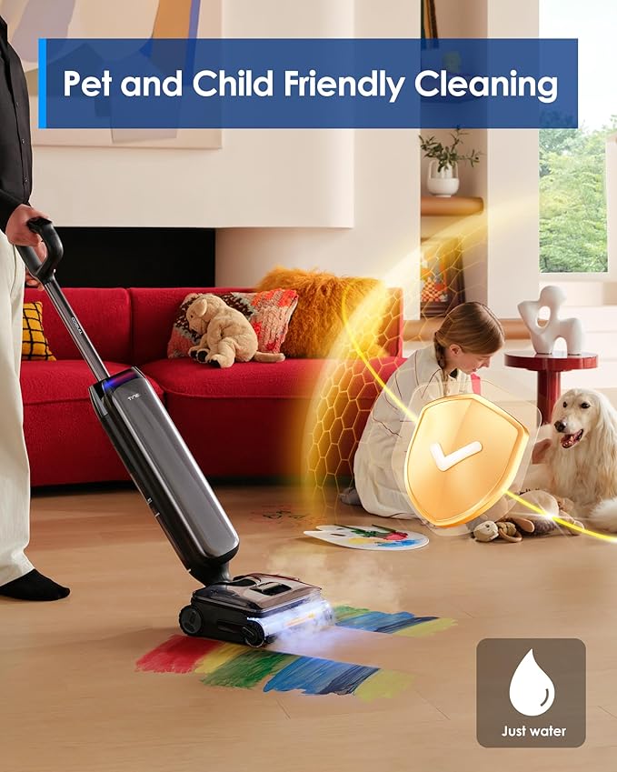 Tineco Floor One S9 Artist Steam Wet Dry Vacuum Cleaner High-Temp Steam Cleaning 22kPa Suction 360° SmoothDrive Anti-Tangle Design 185°F Flashdry Long Runtime 180° Lay-Flat