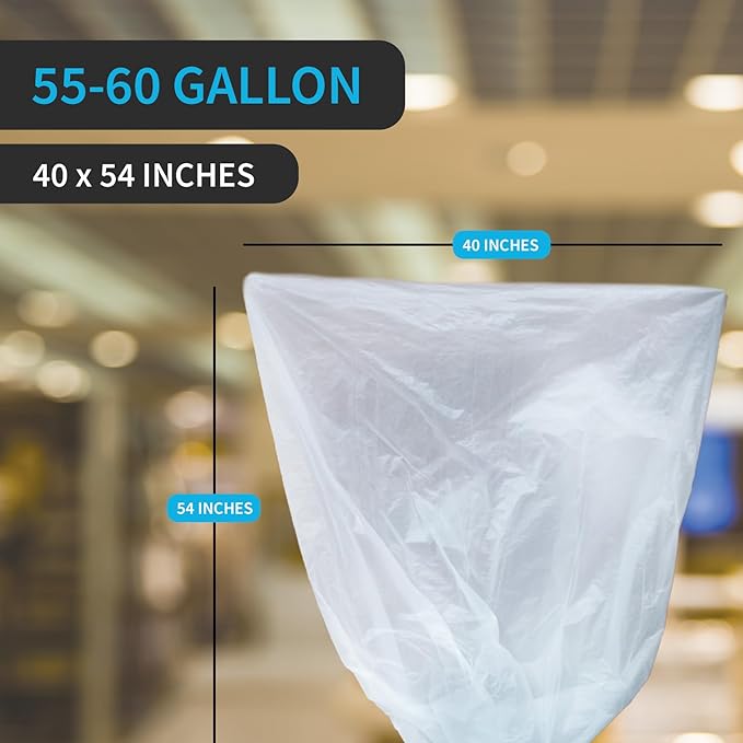 Large Garbage Bag - 55-60 Gallon Capacity Heavy Duty High Density Tear Resistant Unscented Extra Strength for Commercial Industrial Office House Lawn Events Bulk Qty 150 Bags