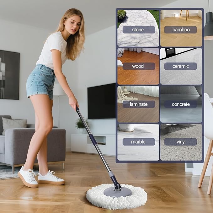 Spin Mop and Bucket SetMasthome EasyWring Microfiber Spin Mop with 3 Mop PadsPedal Spinning Mops and Bucket with Wringer Set for Floor Cleaning - Home &amp Office Suitable