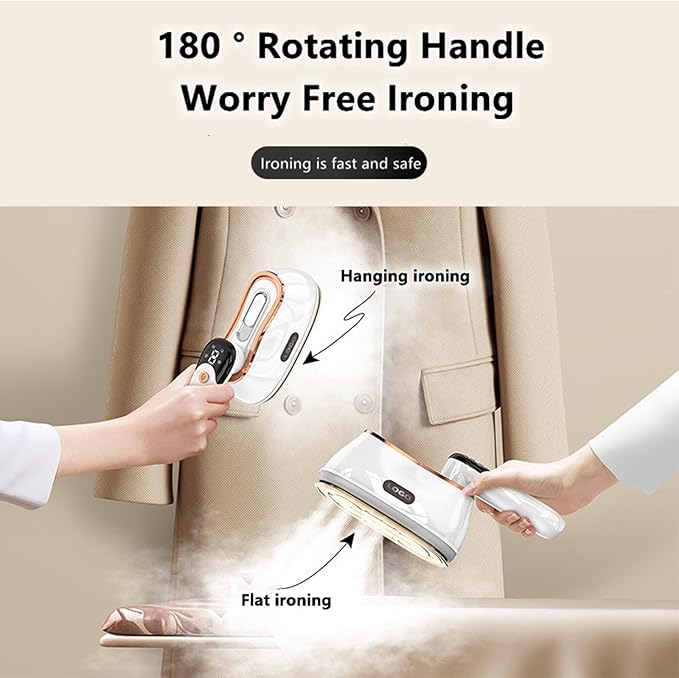 2 In 1 Portable Ironing Machine Handheld Clothing Steam Iron 1200W +15 Seconds Fast Heating180°Rotation LCD Display Ironing Mode 7-Hole Pressurized Steam
