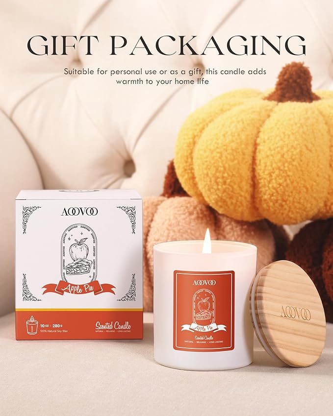 AOOVOO Apple Pie Scented Candles for Women - Aromatherapy Candle with Crystals Inside 10oz Soy Candles for Home Scented Birthday Gifts Valentines Day Candle for Women Mom